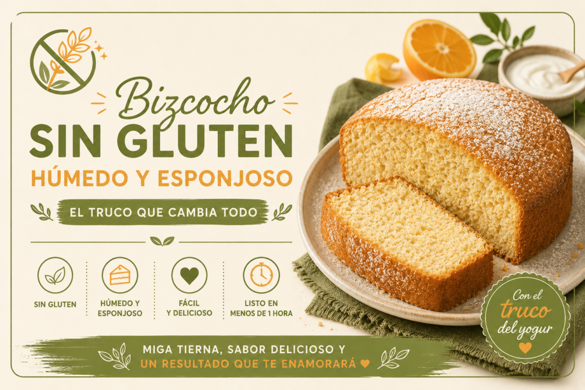 Bizcocho sin gluten húmedo y esponjoso: el truco que cambia todo