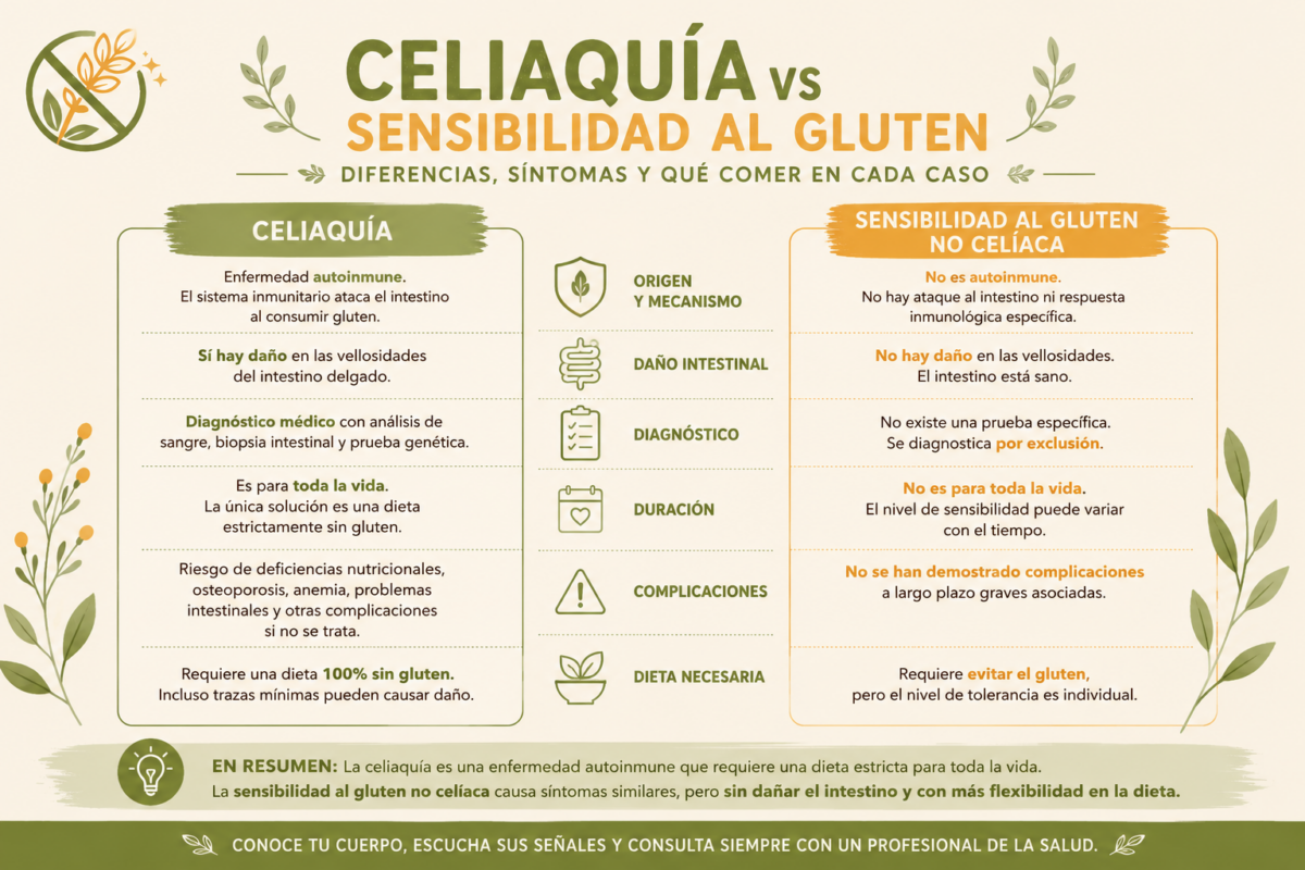 Celiaquía vs sensibilidad al gluten: diferencias, síntomas y qué comer en cada caso