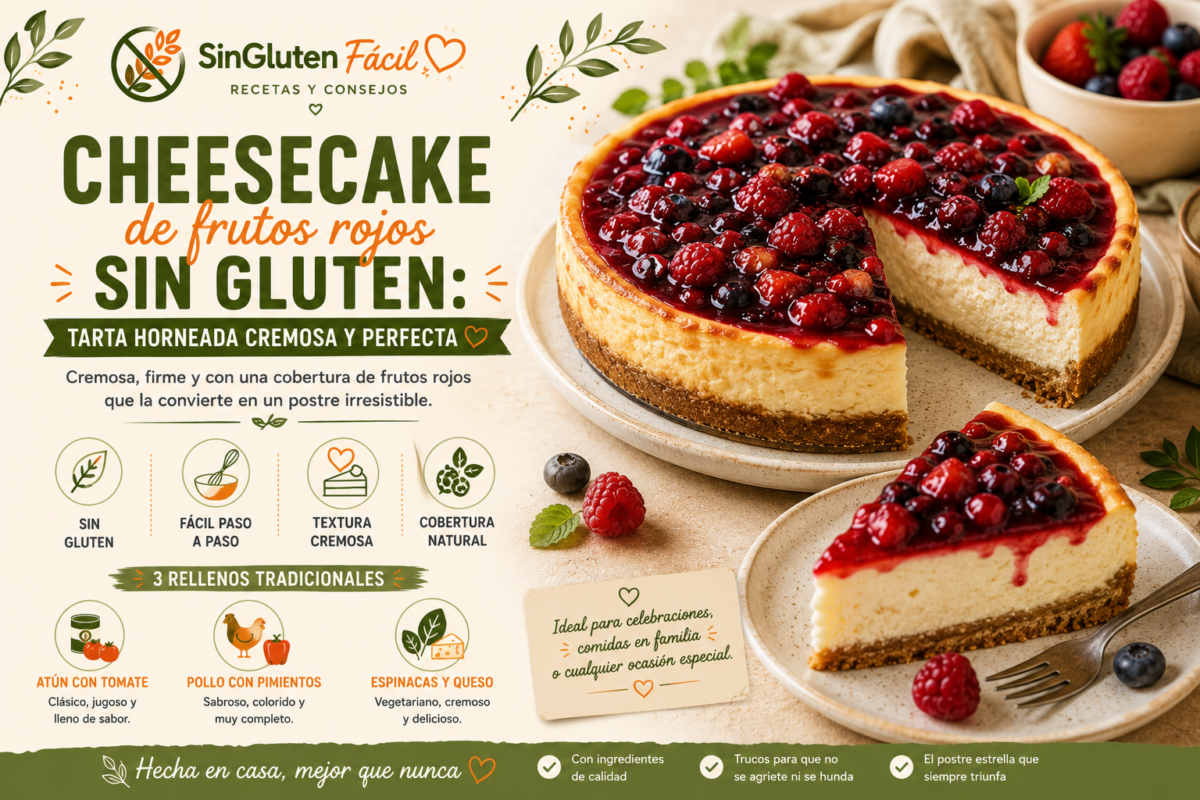 Cheesecake de frutos rojos sin gluten: tarta horneada