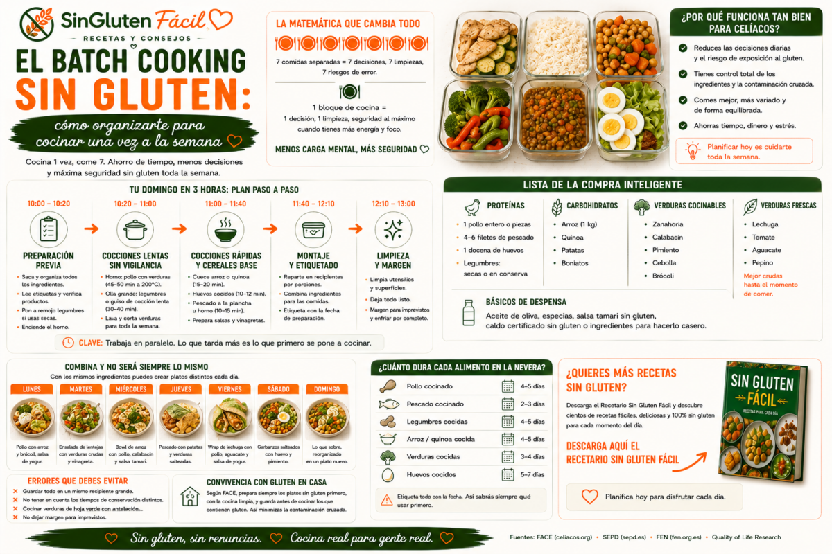 El batch cooking sin gluten: cómo organizarte para cocinar una vez a la semana