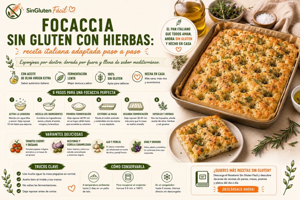 Focaccia sin gluten con hierbas