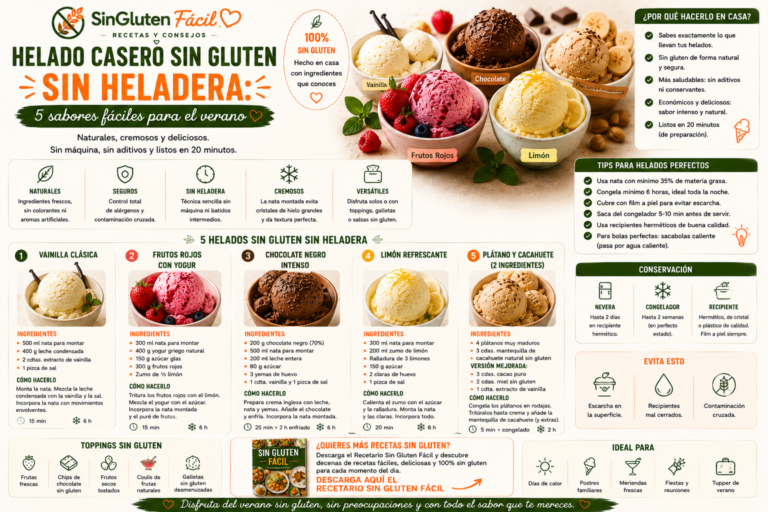 Helado casero sin gluten sin heladera
