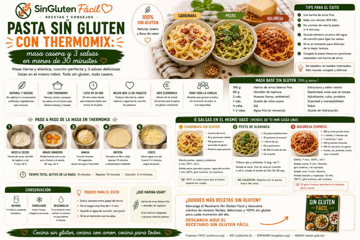 Pasta sin gluten con Thermomix: masa casera y 3 salsas en menos de 30 minutos