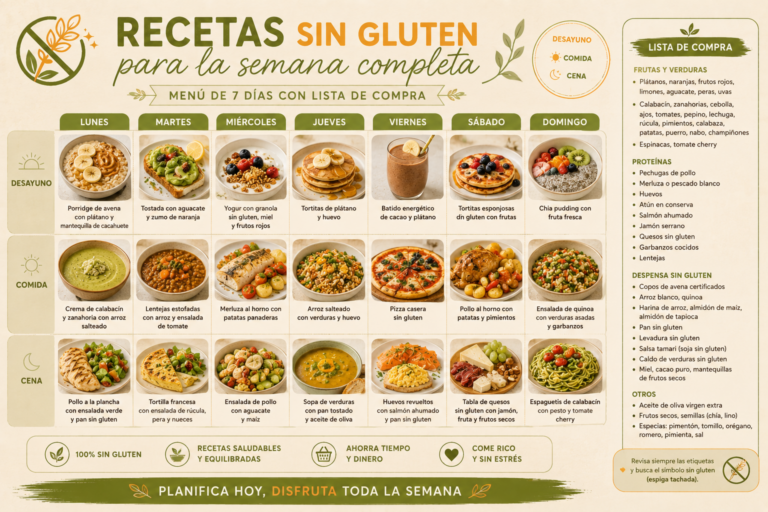 Recetas sin gluten para la semana completa: menú de 7 días con lista de compra