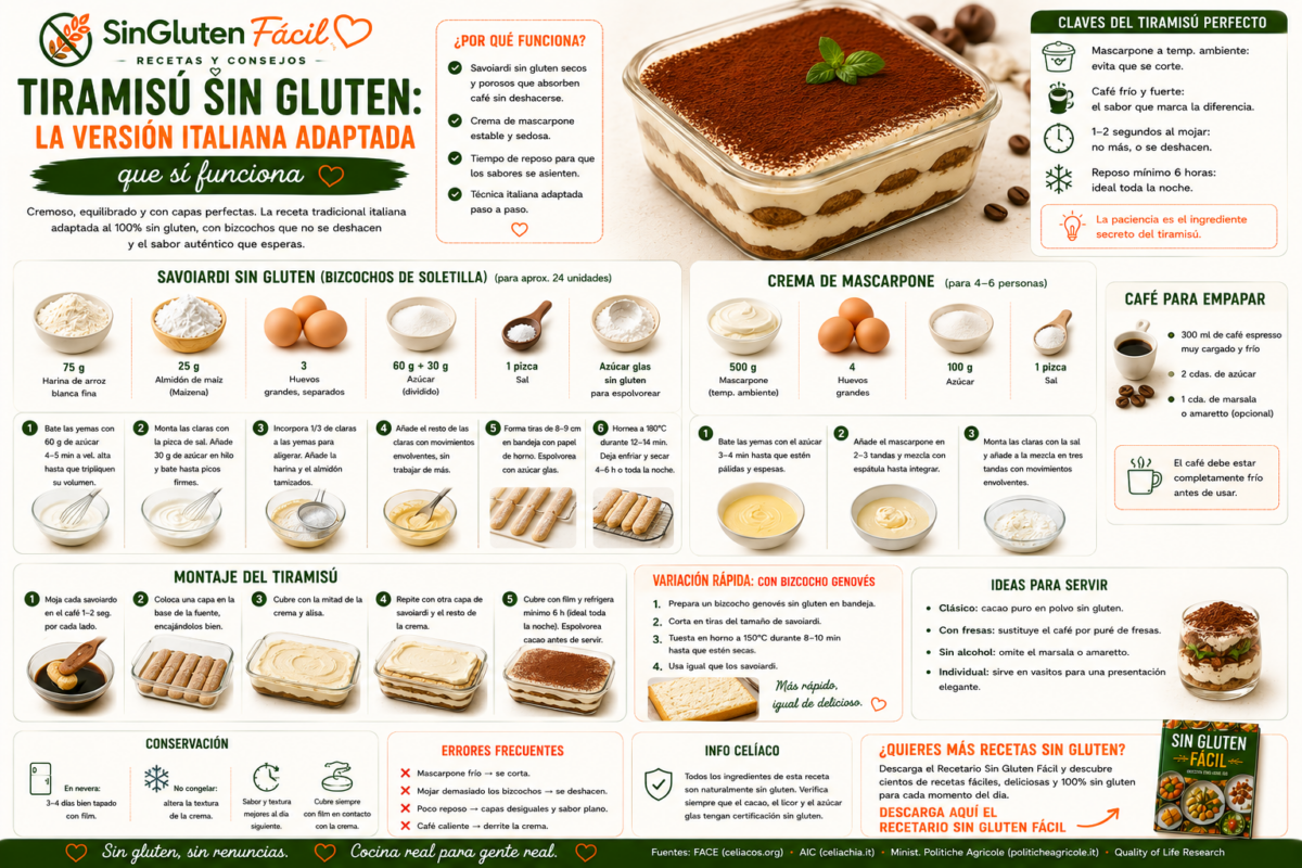 Tiramisú sin gluten: la versión italiana adaptada que sí funciona
