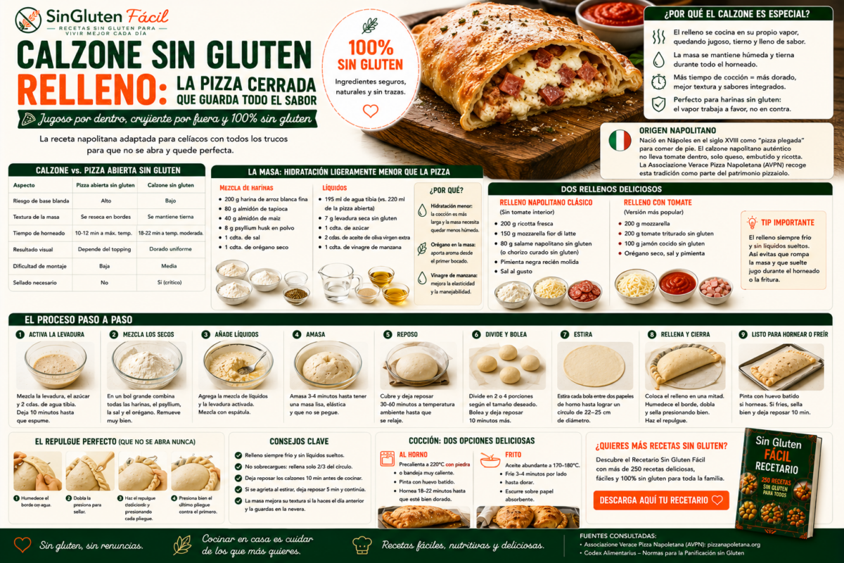 Calzone sin gluten relleno la pizza cerrada que guarda todo el sabor