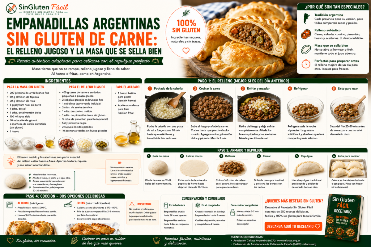 Empanadillas argentinas sin gluten de carne el relleno jugoso y la masa que se sella bien