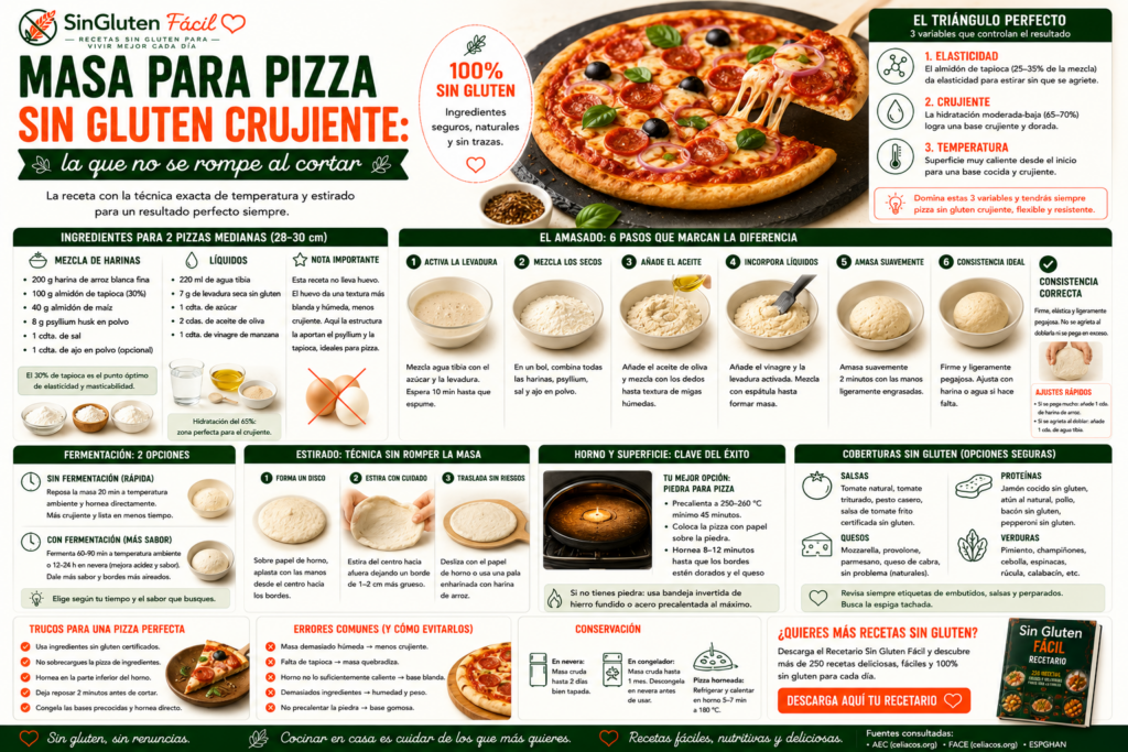 Masa para pizza sin gluten crujiente: la que no se rompe al cortar