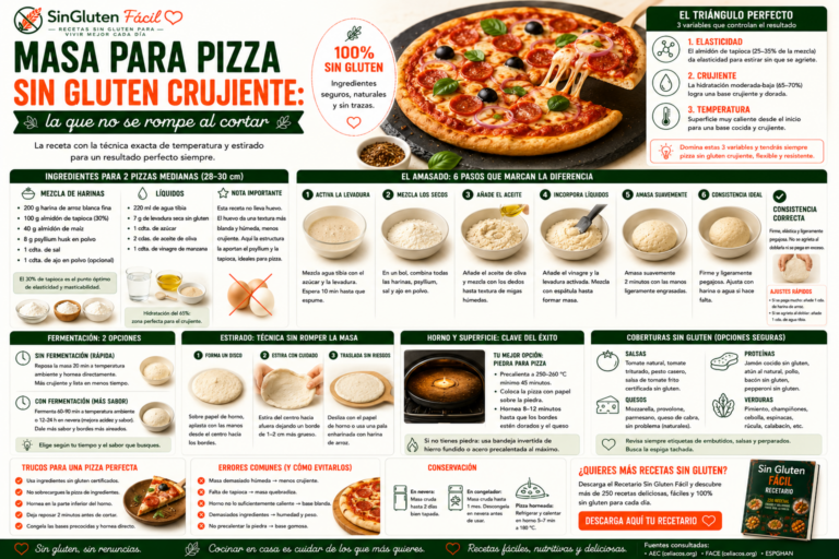 Masa para pizza sin gluten crujiente: la que no se rompe al cortar