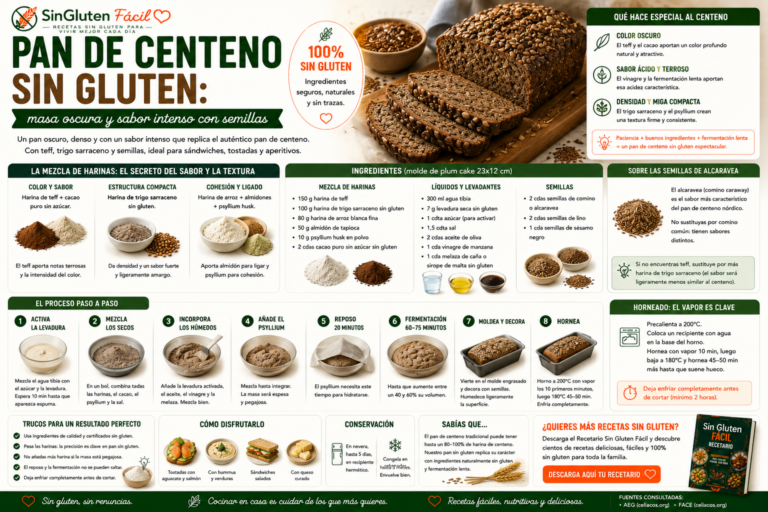 Pan de centeno sin gluten masa oscura y sabor intenso con semillas