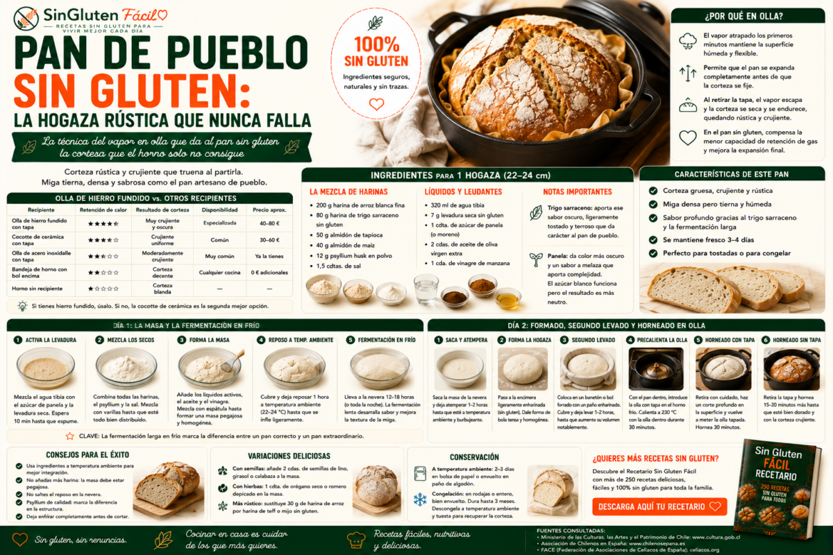 Pan de pueblo sin gluten en olla la hogaza rústica que nunca falla
