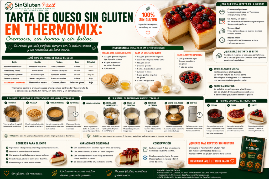 Tarta de queso sin gluten en Thermomix cremosa, sin horno y sin fallos