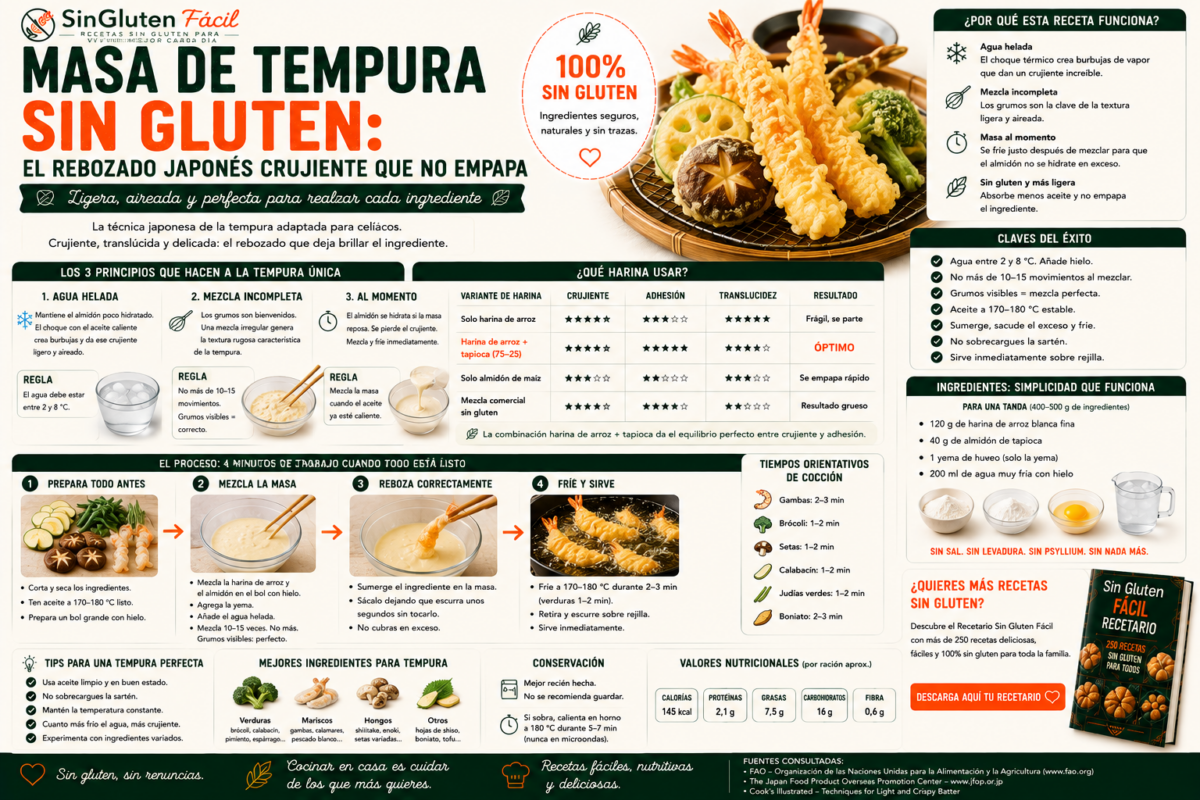 Masa de tempura sin gluten el rebozado japonés crujiente que no empapa