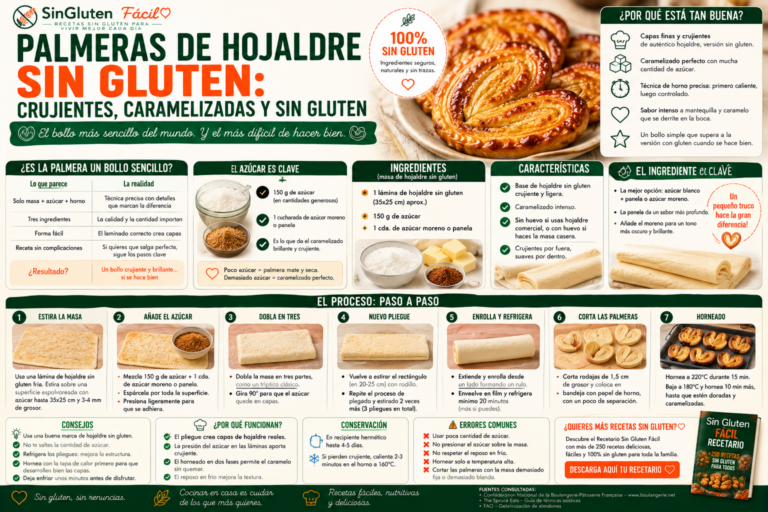 Palmeras de hojaldre sin gluten crujientes, caramelizadas y sin gluten